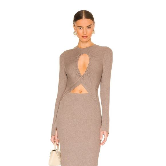 REVOLVE LNA Tenley Cut Out Midi Dress Size S in Coco Bean NWT - Picture 3 of 11